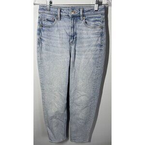 American Eagle High Rise Mom Straight Leg Jeans Sz 0 Short Vintage Wash Stretch